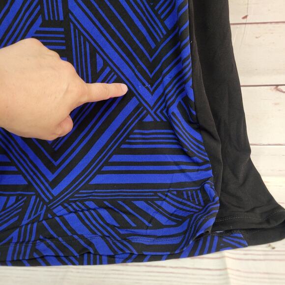 Robbie Bee 1X Black & Blue Striped Print Short Sleeve Dress - Picture 5 of 6